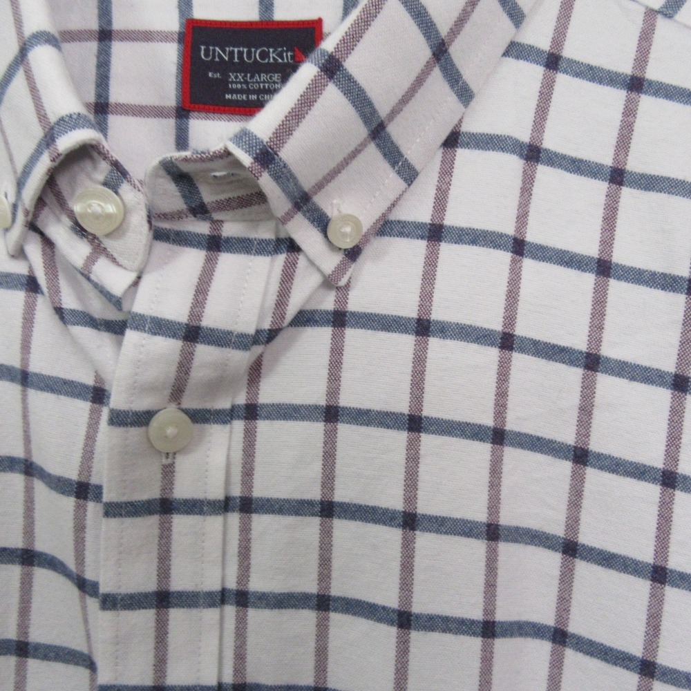 UNTUCKit Mens Button Up Shirt 2XL White Windowpane Check Plaid Long